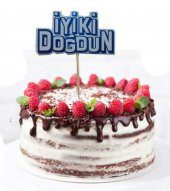 Mavi Renk İyiki Doğdun Yazılı Kürdan Süsü 2 Adet 8x8 cm - 1