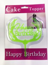 Happy Birthday Yazılı Yeşil Dallı Pasta Kek Çubuğu - 1