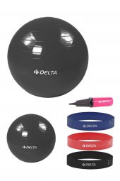 Delta 65 cm-25 cm Pilates Topu 3lü Squat Bandı Egzersiz Direnç Lastiği Pilates Topu Pompası Seti - 1