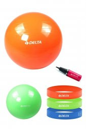 Delta 65 cm-25 cm Pilates Topu 3'lü Squat Bandı Egzersiz Direnç Lastiği Pilates Topu Pompası Seti - 1