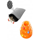TİNEKE 2 Li Set Tower Of Tracks Kedi Oyuncağı '' Elekli Kedi Tuvalet Paspası (gri) - 1