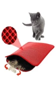 60x42 Cm Elekli Kedi Tuvalet Önü Paspası Kedi Paspası KIRMIZI thumbnail 1