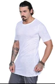 Capotrio Erkek Kısa Kol Uzun Keten T-Shirt Beyaz - 1