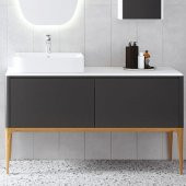 Denko Selanik 130 cm MDF Füme Banyo Dolabı Alt Modül ve Lavabo - 1