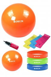 Delta 65-20 cm Pilates Topu 3'lü Pilates Bandı 3'lü Squat Bandı Direnç Lastiği Şişirme Pompası Seti - 1