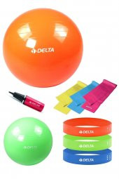 Delta 65-25 cm Pilates Topu 3'lü Pilates Bandı 3'lü Squat Bandı Direnç Lastiği Şişirme Pompası Seti - 1