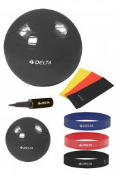 Delta 65-25 cm Pilates Topu 3'lü Pilates Bandı 3'lü Squat Bandı Direnç Lastiği Şişirme Pompası Seti - 1