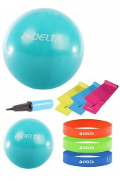 Delta 65-25 cm Pilates Topu 3'lü Pilates Bandı 3'lü Squat Bandı Direnç Lastiği Şişirme Pompası Seti - 1