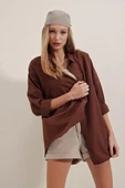 Kadın Oversize Gömlek Kahverengi - 6