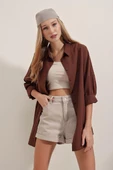 Kadın Oversize Gömlek Kahverengi - 3