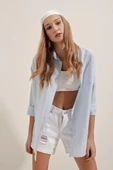 Kadın Oversize Gömlek Açık Mavi - 4