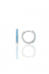 Gümüş rodyumlu turkuaz taşlı 11 mm halka küpe Tragus Piercing Helix Kıkırdak Küpesi - 1