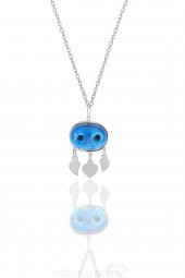 Gümüş süryani nazar boncuğu kolye küpe ve bileklik üçlü set - 2