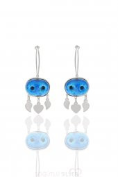 Gümüş süryani nazar boncuğu kolye küpe ve bileklik üçlü set - 3