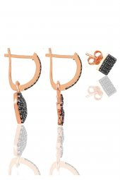 Gümüş rose siyah taşlı şans kombin küpe thumbnail 2