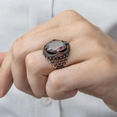 Kırmızı Faset Kesim 925 Gümüş Erkek Yüzük thumbnail 6