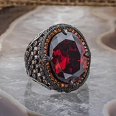 Kırmızı Faset Kesim 925 Gümüş Erkek Yüzük thumbnail 4