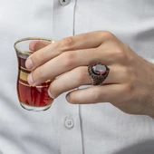 Kırmızı Faset Kesim 925 Gümüş Erkek Yüzük thumbnail 11