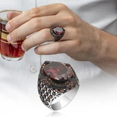 Kırmızı Faset Kesim 925 Gümüş Erkek Yüzük thumbnail 1