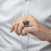 Kaplan Gözü Taşlı Akrep Figürlü 925 Gümüş Erkek Yüzük - 3