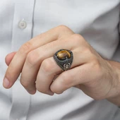 Kaplan Gözü Taşlı Akrep Figürlü 925 Gümüş Erkek Yüzük - 5