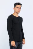 Erkek Bisiklet Yaka Yırtık Detaylı Kalın Triko Kazak - 5