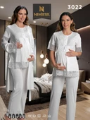 Nehirsel  3022 Ecru Hamile Lohusa 3 Lü Pijama Sabahlık Tk thumbnail 1