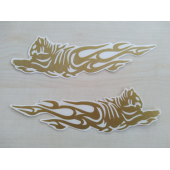 ALEVLİ KAPLAN STİCKER 2li Takım 15x4,5cm Gold Tiger KAPLAN AYNA STİCKER KAPLAN ETİKETİ, ÇIKARTMASI - 1