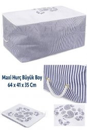 BÜYÜK BOY YORGAN  HURCU MAVİ ÇİZGİLİ KULPLU TAŞİNABİLİNİR Hurç Çok Amaçlı Kutu Organizer Kapaklı Hurç - 1