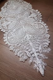 Modern Simli Gümüş Güpür Kelebek Runner 76x30cm Çeyizlik Runner - 1