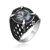 Mistik Topaz Taşlı Pençeli 925 Gümüş Erkek Yüzük - 2