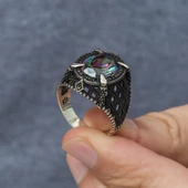 Mistik Topaz Taşlı Pençeli 925 Gümüş Erkek Yüzük - 5