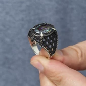 Mistik Topaz Taşlı Pençeli 925 Gümüş Erkek Yüzük - 9