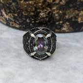 Mistik Topaz Taşlı Pençeli 925 Gümüş Erkek Yüzük - 11