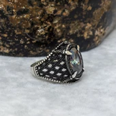 Mistik Topaz Taşlı Pençeli 925 Gümüş Erkek Yüzük - 10