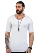Capotrio Erkek Bohem Kısa Kol Uzun T-Shirt Beyaz - 1