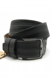 Letra 4,5 cm Suni Deri Kemer Çift Çizgi Siyah 100 cm - 1