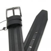 Letra 4,5 cm Suni Deri Kemer Çift Çizgi Siyah 115 cm - 2