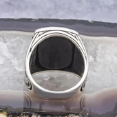 Kartal Motifli Kare Siyah Oniks Taşlı 925 Gümüş Erkek Yüzük - 4