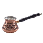 Nusnus Bakır Siyah Ahşap Saplı Lale Motif Cezve Rose Gold Orta Boy No2 - 1