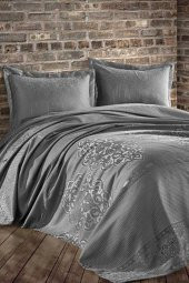 Dantela Mina Jakarlı Çift Kişilik Yatak Örtüsü Antrasit thumbnail 3