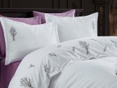 Lavender Nakışlı Pamuk Saten Çift Kişilik Nevresim Takımı - 2