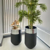 Dekoratif Gümüş Darbuka Siyah Saksı 70 cm+Sehpa 60 cm (ikili set) - 1