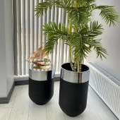 Dekoratif Gümüş Darbuka Siyah Saksı 70 cm+Sehpa 60 cm (ikili set) - 2