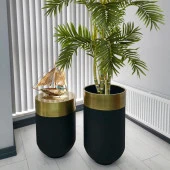 Dekoratif Eskitme Darbuka Siyah Saksı 70 cm+Sehpa 60 cm (ikili set) - 1