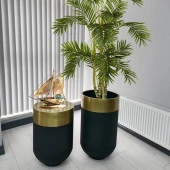 Dekoratif Eskitme Darbuka Siyah Saksı 70 cm+Sehpa 60 cm (ikili set) - 3