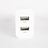 Tecno Çift UsbA Çıkışlı Şarj Aleti Type-C ve Micro Data Kablolu TCW-E01D Beyaz thumbnail 3