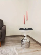 Olympos Dekoratif Parlak Beyaz Kısa Model Krom Sehpa 50 cm - 1