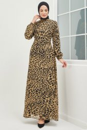 Leopar Desenli Tesettür Elbise - 2
