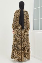 Leopar Desenli Tesettür Elbise - 4